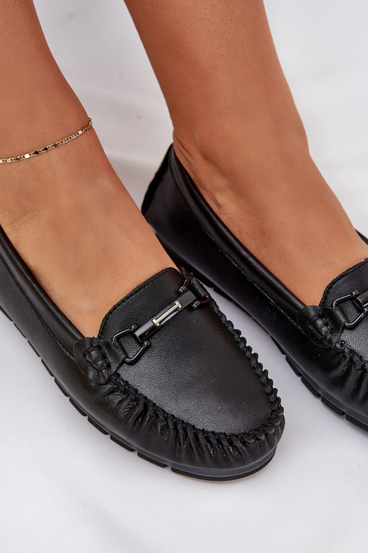 Flat Leather Moccasins With Decoration S.Barski LR51-547 Black Flat Leather Moccasins With Decoration S.Barski LR51-547 Black