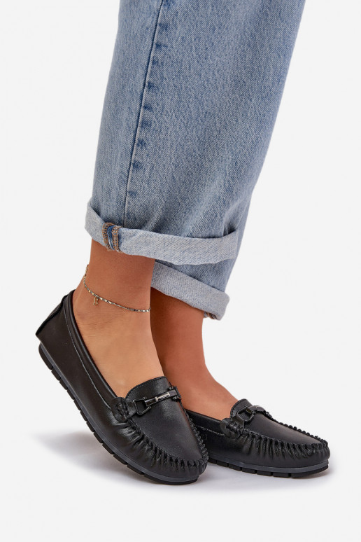 Flat Leather Moccasins With Decoration S.Barski LR51-547 Black Flat Leather Moccasins With Decoration S.Barski LR51-547 Black