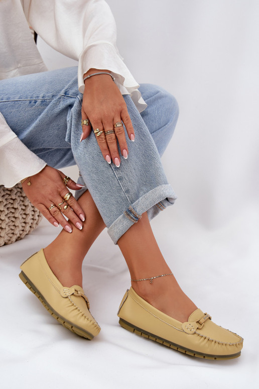 Flat Leather Moccasins With Decoration S.Barski LR51-547 Yellow Flat Leather Moccasins With Decoration S.Barski LR51-547 Yellow