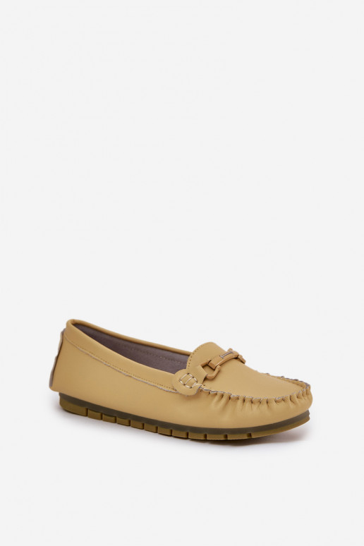 Flat Leather Moccasins With Decoration S.Barski LR51-547 Yellow Flat Leather Moccasins With Decoration S.Barski LR51-547 Yellow