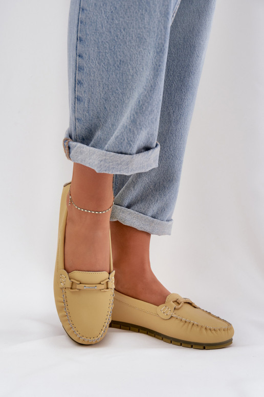 Flat Leather Moccasins With Decoration S.Barski LR51-547 Yellow Flat Leather Moccasins With Decoration S.Barski LR51-547 Yellow