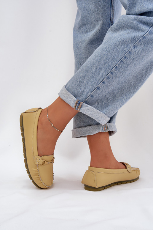 Flat Leather Moccasins With Decoration S.Barski LR51-547 Yellow Flat Leather Moccasins With Decoration S.Barski LR51-547 Yellow