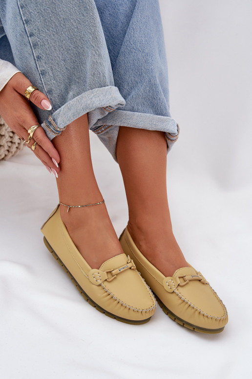 Flat Leather Moccasins With Decoration S.Barski LR51-547 Yellow Flat Leather Moccasins With Decoration S.Barski LR51-547 Yellow