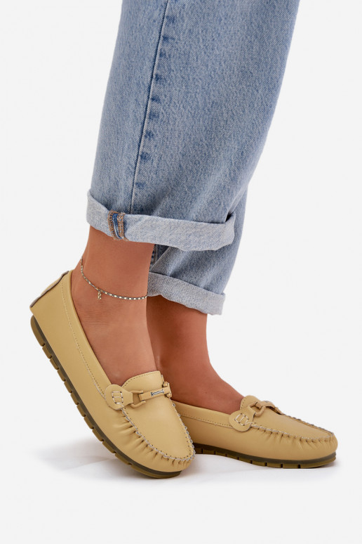 Flat Leather Moccasins With Decoration S.Barski LR51-547 Yellow Flat Leather Moccasins With Decoration S.Barski LR51-547 Yellow