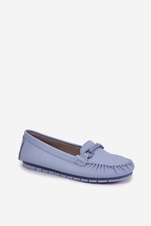 Flat Leather Moccasins With Decoration S.Barski LR51-547 Blue Flat Leather Moccasins With Decoration S.Barski LR51-547 Blue