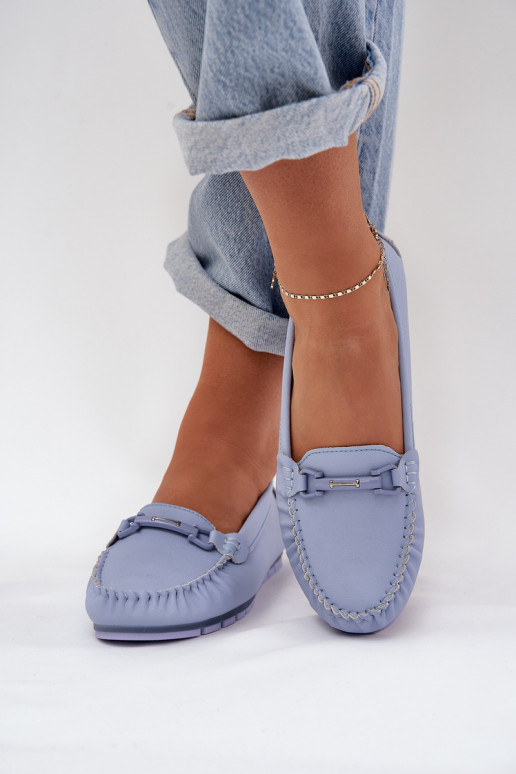 Flat Leather Moccasins With Decoration S.Barski LR51-547 Blue Flat Leather Moccasins With Decoration S.Barski LR51-547 Blue