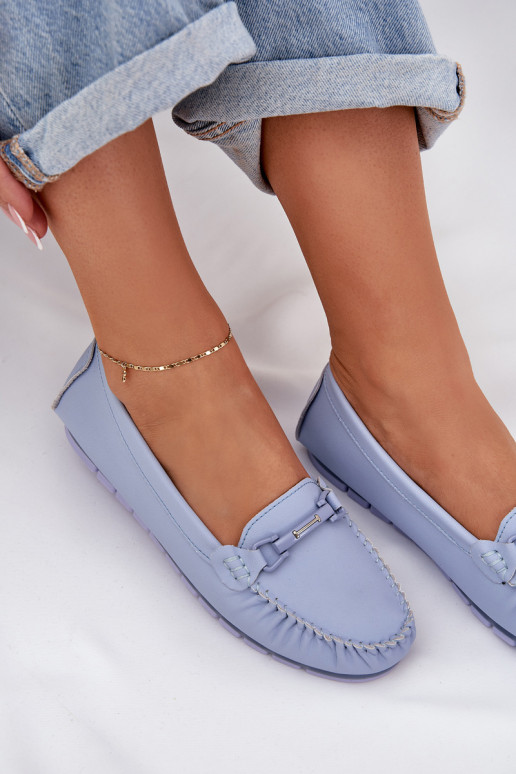 Flat Leather Moccasins With Decoration S.Barski LR51-547 Blue Flat Leather Moccasins With Decoration S.Barski LR51-547 Blue