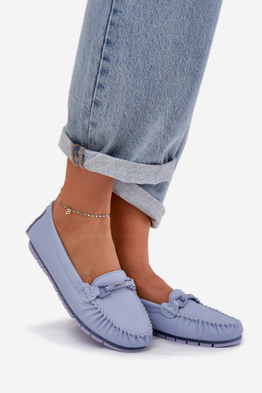 Flat Leather Moccasins With Decoration S.Barski LR51-547 Blue Flat Leather Moccasins With Decoration S.Barski LR51-547 Blue