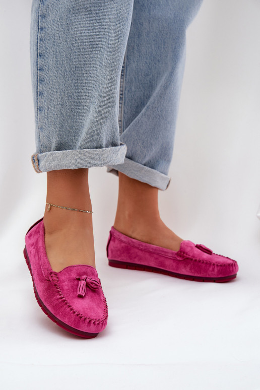 Women's Flat Classic Suede Moccasins S.Barski LR51-548 Fuchsia Women's Flat Classic Suede Moccasins S.Barski LR51-548 Fuchsia