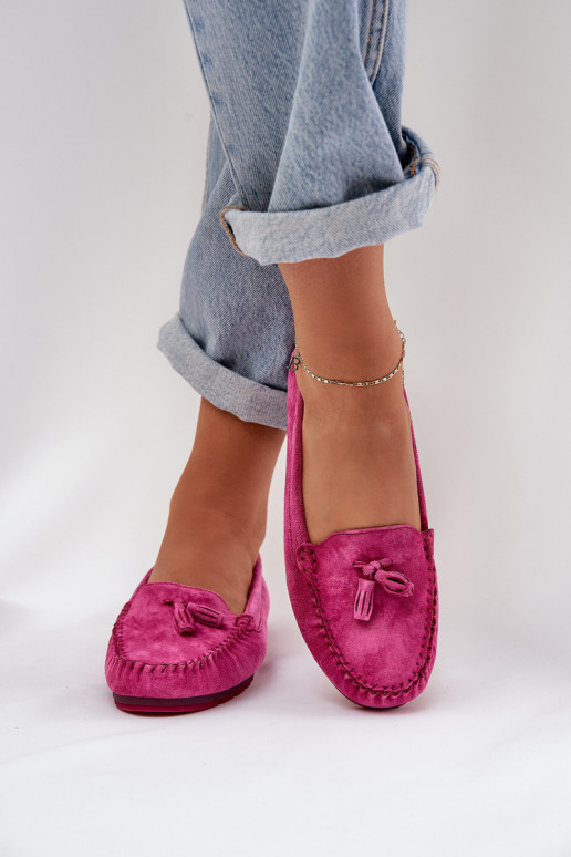 Women's Flat Classic Suede Moccasins S.Barski LR51-548 Fuchsia Women's Flat Classic Suede Moccasins S.Barski LR51-548 Fuchsia