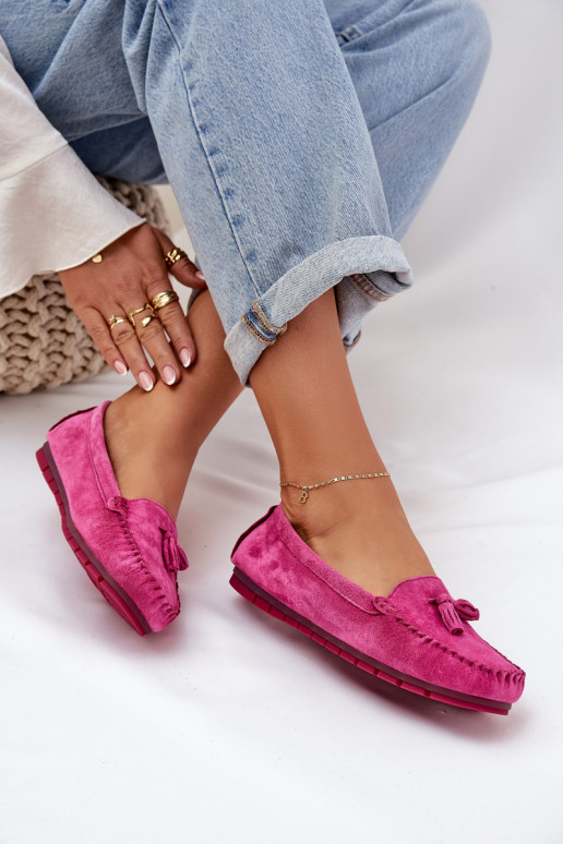 Women's Flat Classic Suede Moccasins S.Barski LR51-548 Fuchsia Women's Flat Classic Suede Moccasins S.Barski LR51-548 Fuchsia