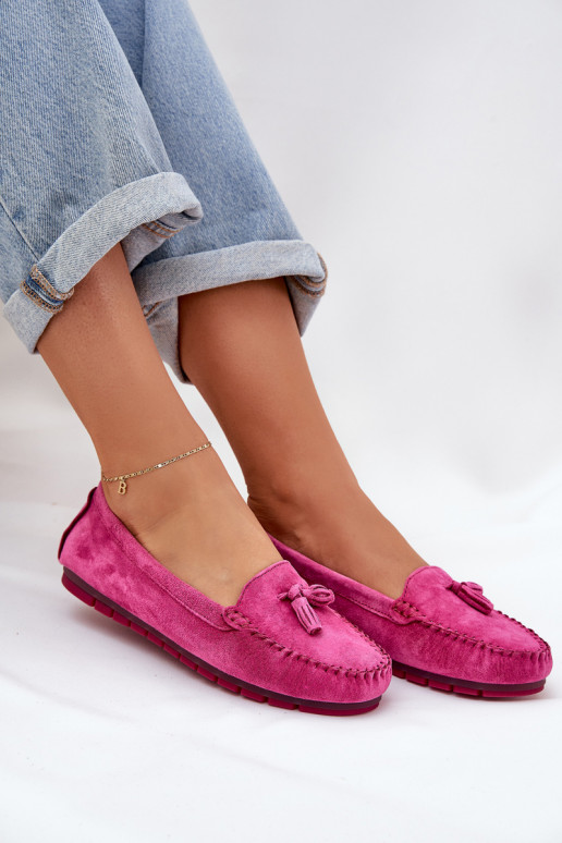 Women's Flat Classic Suede Moccasins S.Barski LR51-548 Fuchsia Women's Flat Classic Suede Moccasins S.Barski LR51-548 Fuchsia