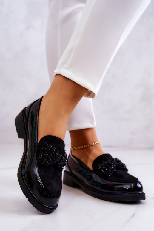 Eleganckie Lakierowane Mokasyny Loafery Czarne Belize