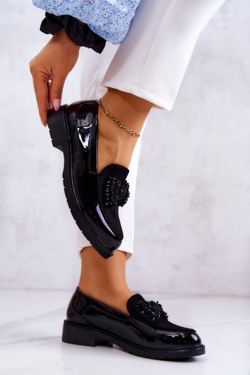 Eleganckie Lakierowane Mokasyny Loafery Czarne Belize