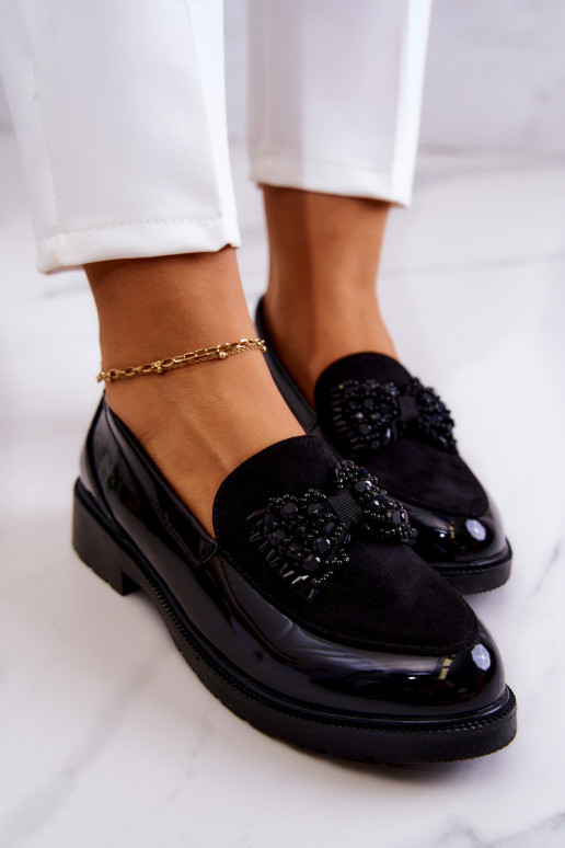 Eleganckie Lakierowane Mokasyny Loafery Czarne Belize