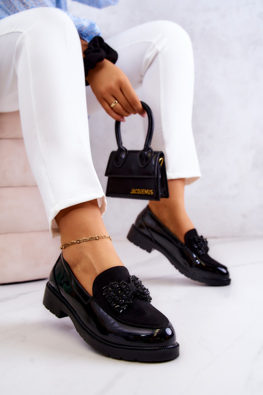 Eleganckie Lakierowane Mokasyny Loafery Czarne Belize