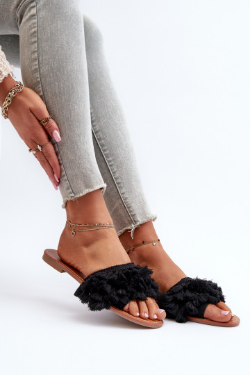 Women's Flat Sandals with Fringes Black Rialle 2