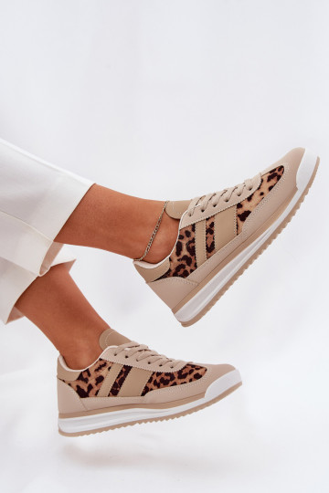 Buty Sportowe Sneakersy Damskie Panterka Beżowo-Brązowe Galabis