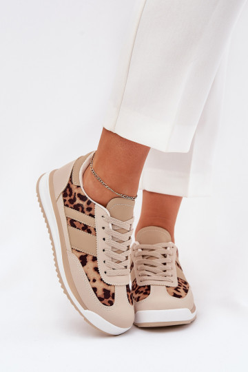 Buty Sportowe Sneakersy Damskie Panterka Beżowo-Brązowe Galabis 2