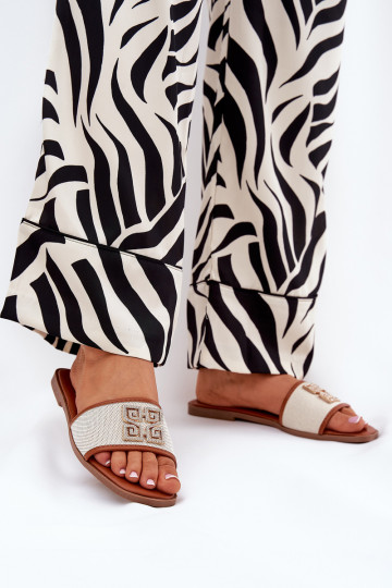 Elegant Women's Slippers With Decoration On Flat Heel Camel Lovehia