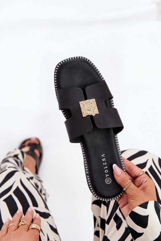 Flat Sandals With Cutouts And Decoration Black Bohalis