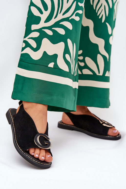 Płaskie Sandały Z Ozdobą Czarne Haliones Płaskie Sandały Z Ozdobą Czarne Haliones