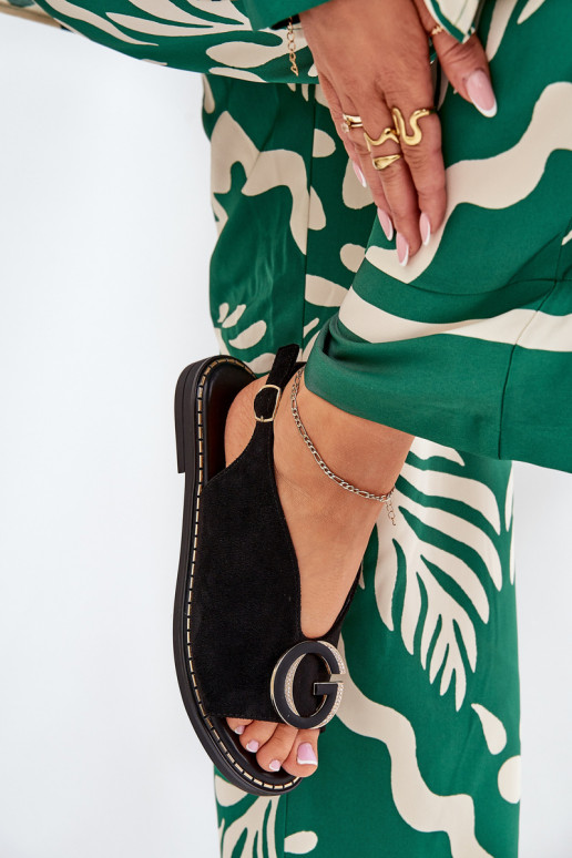 Płaskie Sandały Z Ozdobą Czarne Haliones Płaskie Sandały Z Ozdobą Czarne Haliones