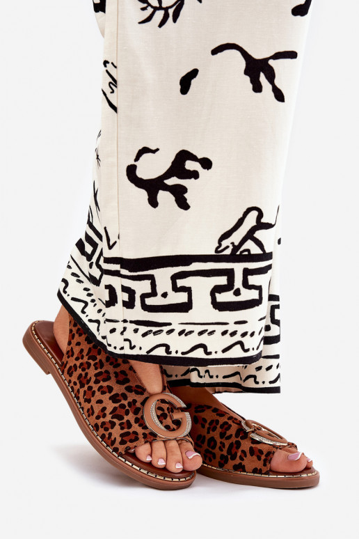Flat Sandals With Decoration Leopard Brown Haliones Flat Sandals With Decoration Leopard Brown Haliones