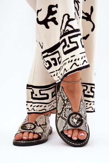 Flat Sandals With Decoration Snake Pattern Beige-Brown Haliones 2