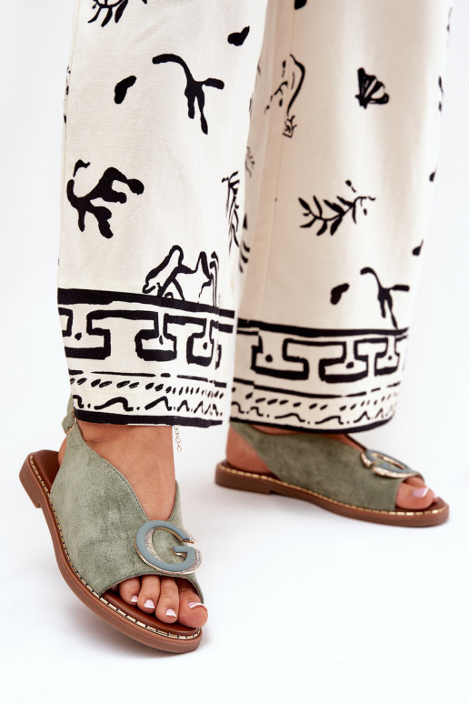 Flat Sandals With Decoration Green Haliones Flat Sandals With Decoration Green Haliones