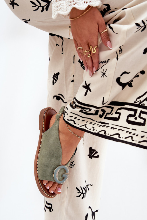 Płaskie Sandały Z Ozdobą Zielone Haliones