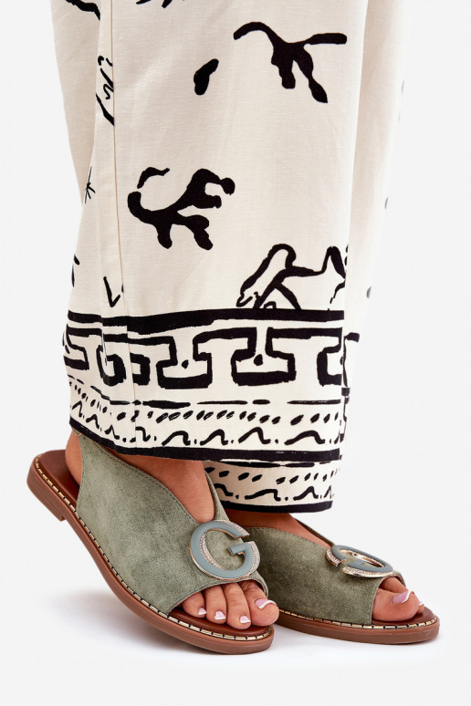 Flat Sandals With Decoration Green Haliones Flat Sandals With Decoration Green Haliones