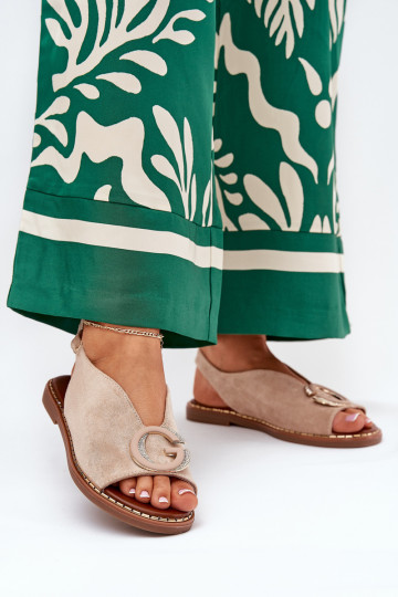 Flat Sandals With Decoration Beige Haliones 2