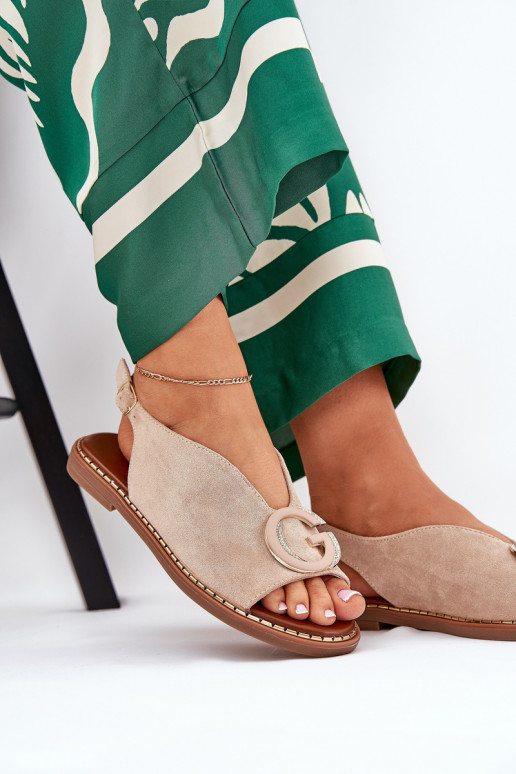 Flat Sandals With Decoration Beige Haliones Flat Sandals With Decoration Beige Haliones