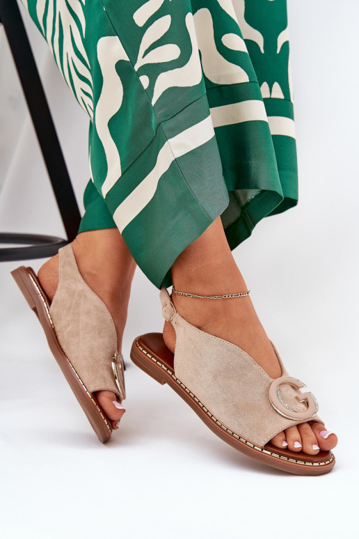 Flat Sandals With Decoration Beige Haliones Flat Sandals With Decoration Beige Haliones