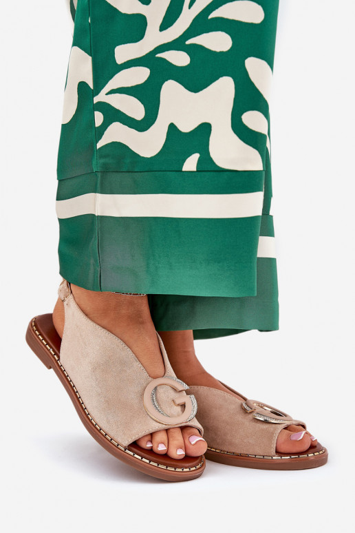 Płaskie Sandały Z Ozdobą Beżowe Haliones