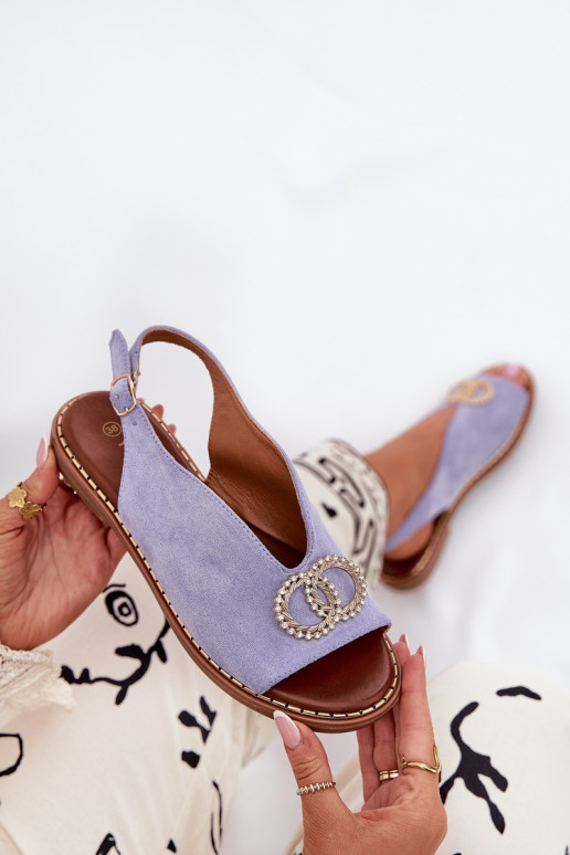 Women's Sandals With Decoration On Flat Blue Heel Eco Suede Beige Ralisses Women's Sandals With Decoration On Flat Blue Heel Eco Suede Beige Ralisses