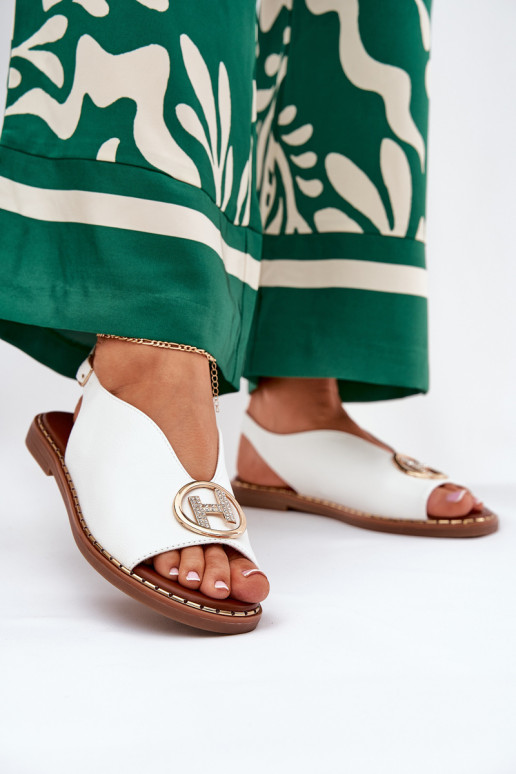 Flat Elegant Sandals With Decoration White Iseliria Flat Elegant Sandals With Decoration White Iseliria