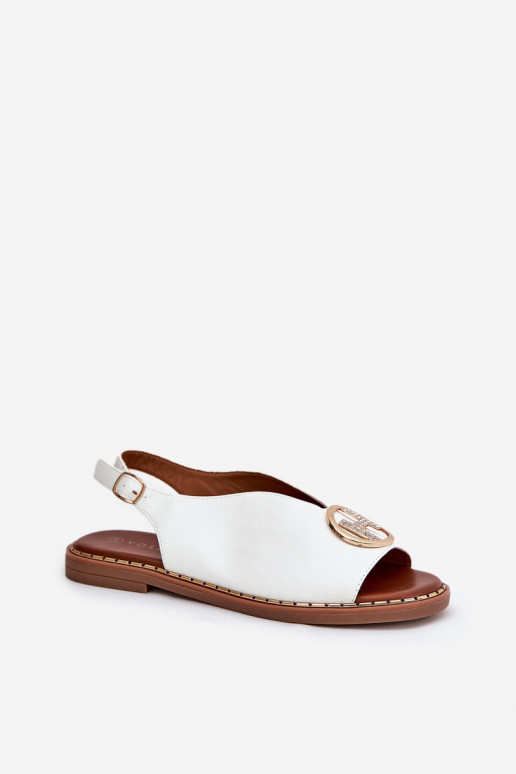 Flat Elegant Sandals With Decoration White Iseliria Flat Elegant Sandals With Decoration White Iseliria