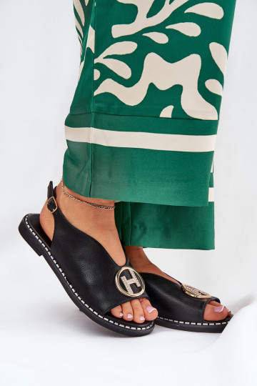 Flat Elegant Sandals With Decoration Black Iseliria 2