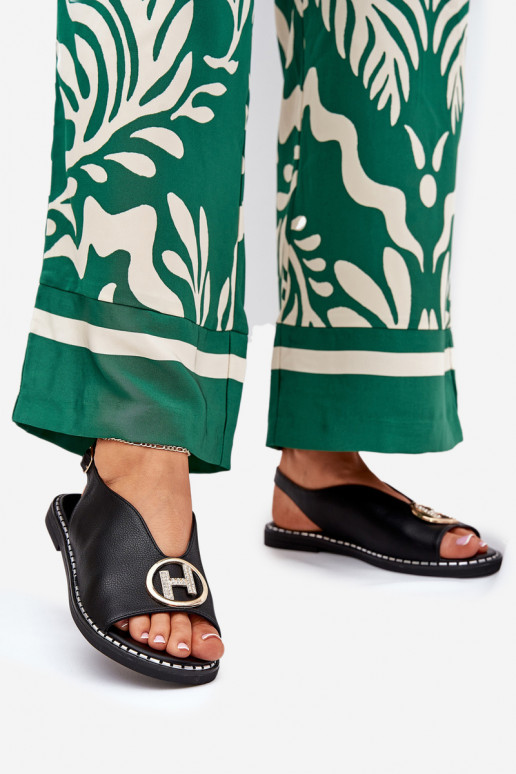 Flat Elegant Sandals With Decoration Black Iseliria