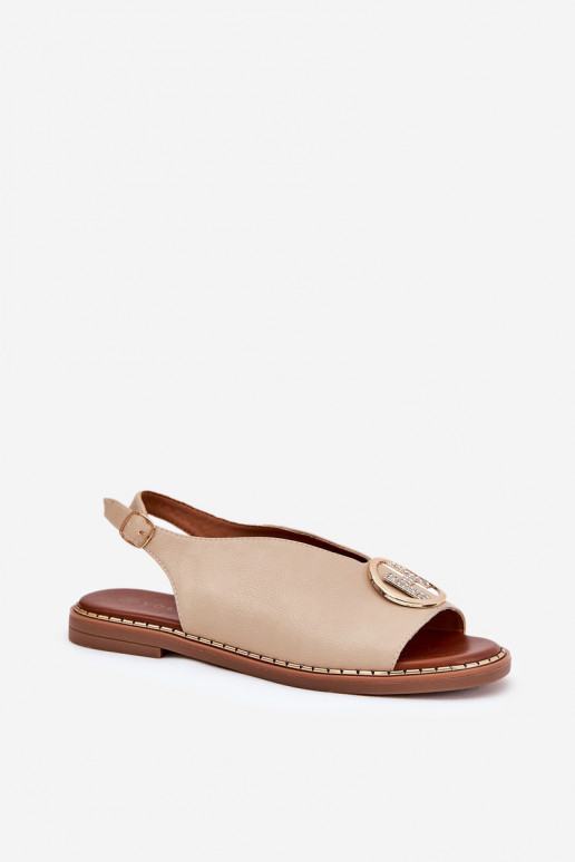 Flat elegant sandals with decoration beige Iseliria Flat elegant sandals with decoration beige Iseliria