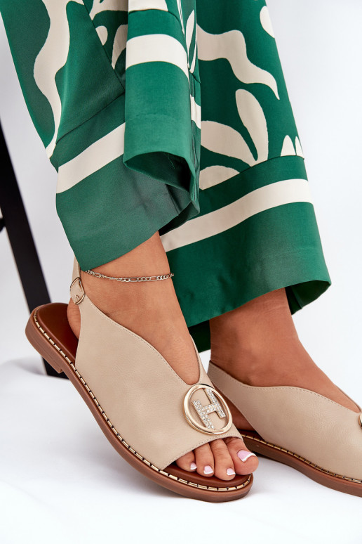 Flat elegant sandals with decoration beige Iseliria Flat elegant sandals with decoration beige Iseliria