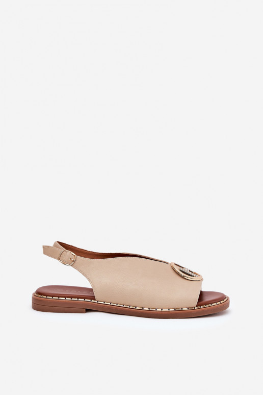 Flat elegant sandals with decoration beige Iseliria Flat elegant sandals with decoration beige Iseliria