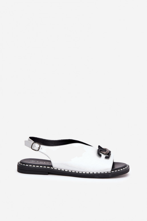 Flat Heeled Sandals With Decoration Eco Leather Silver Tillireta Flat Heeled Sandals With Decoration Eco Leather Silver Tillireta