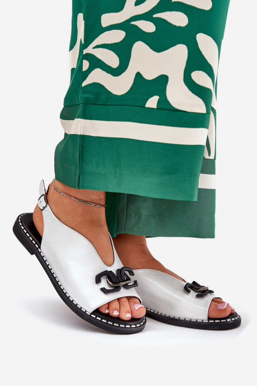 Flat Heeled Sandals With Decoration Eco Leather Silver Tillireta Flat Heeled Sandals With Decoration Eco Leather Silver Tillireta