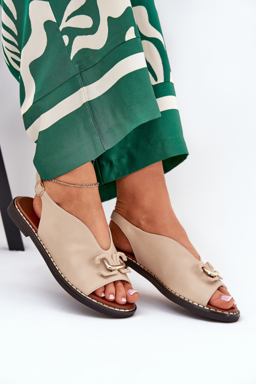 Flat Heeled Sandals With Decoration Eco Leather Beige Tillireta Flat Heeled Sandals With Decoration Eco Leather Beige Tillireta