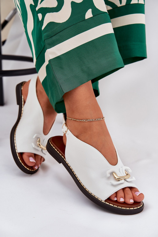 Flat Sandals With Decoration Eco Leather White Tillireta Flat Sandals With Decoration Eco Leather White Tillireta
