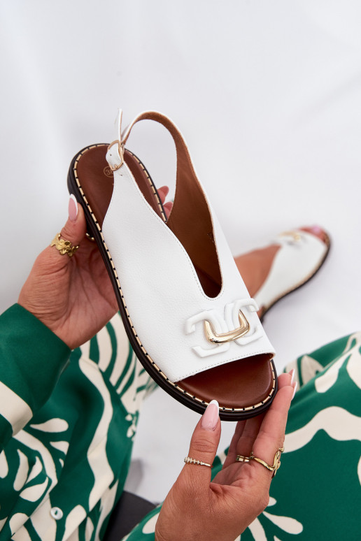 Flat Sandals With Decoration Eco Leather White Tillireta Flat Sandals With Decoration Eco Leather White Tillireta
