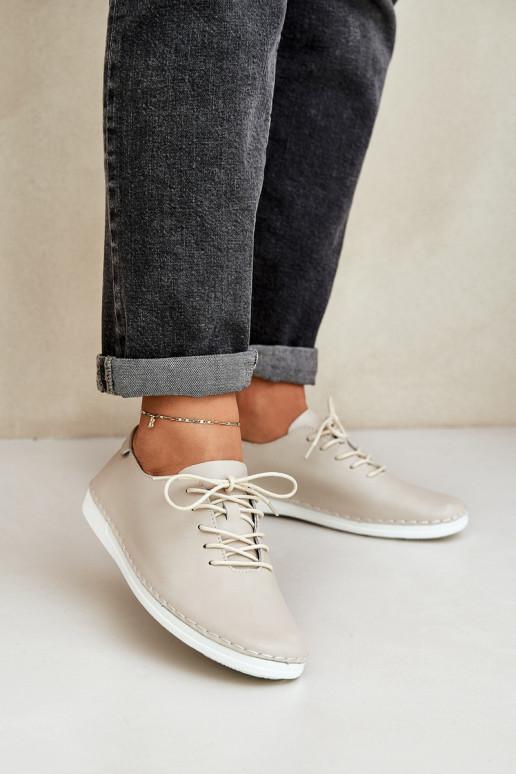 Laced Shoes Made Of Natural Leather D&A LR51-645 Beige